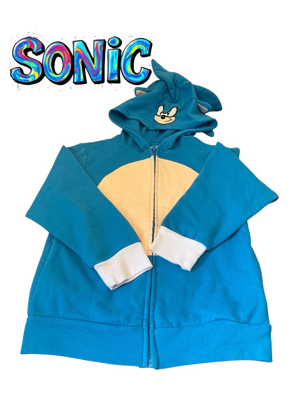 Sonic Blue Kids Hooded Zip-Up Sweatshirt